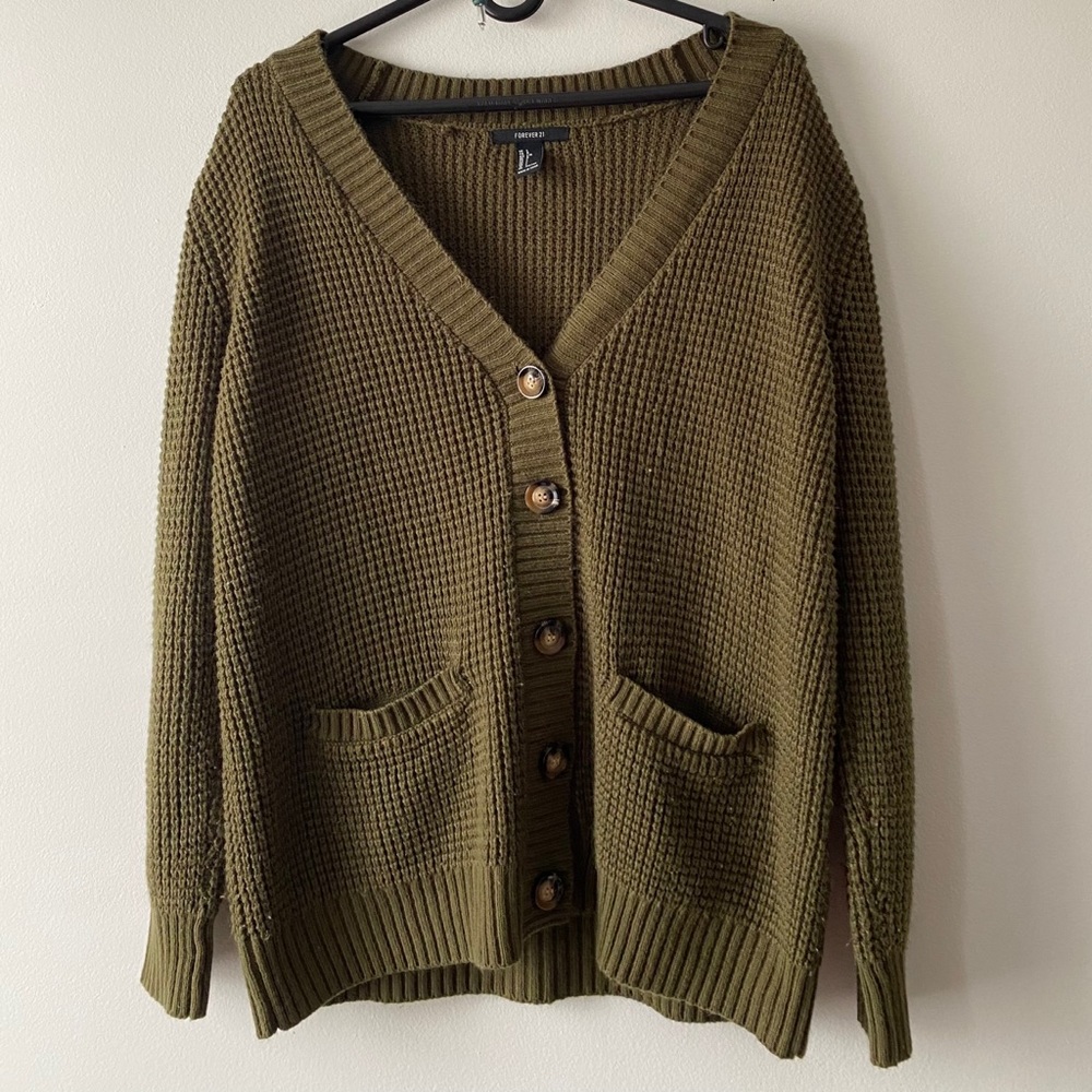 Forever 21 Olive Green Button Cardigan Sweater
